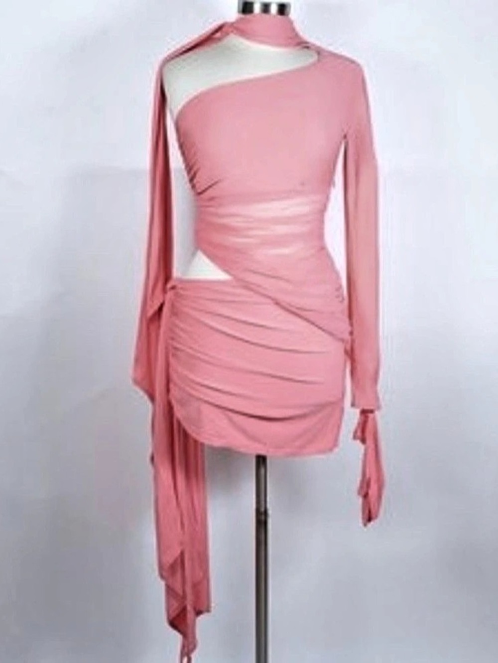Mugler Pink One-Shoulder Backless Sash Mini Dress